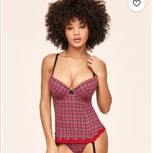 Adore Me Christmas Lacianny Push Up Plaid Red Bustier 32C G-String XS $60